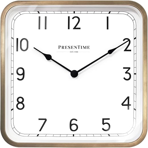 Presentime & Co. 16" Anton Vintage Square Clock, Silent No Ticking, Wall Art and Timepiece for Home Decoration/Wall Décor, Antique Hamilton Gold Color