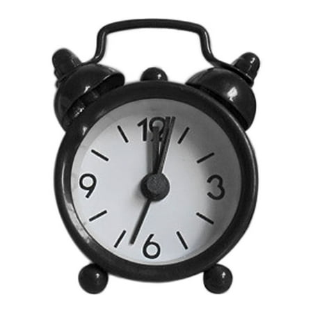 Prolriy Clock Creative Clock Cute Small Alarm Metal Alarm Clock Small Electronic Mini Clock Black