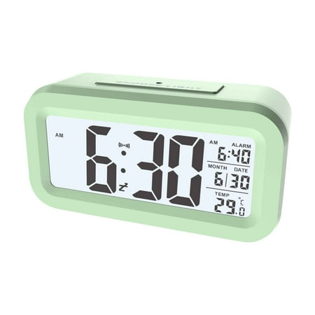 PTJKU Temperature Version Smart Clock, Silent Clock, Electronic Clock, Light Sensing Alarm Clock, Snoozy Student Smart LCD Alarm Clock Green