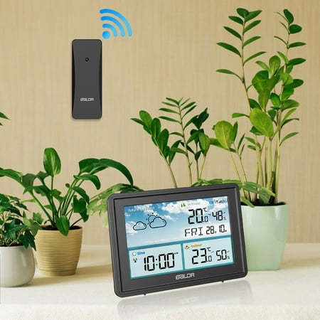 PWPSG Multifunctional Digital Weather Station Clock - Real-Time Temperature, Humidity, forecast, Alerts, Calendar & Multi-Language Display Black