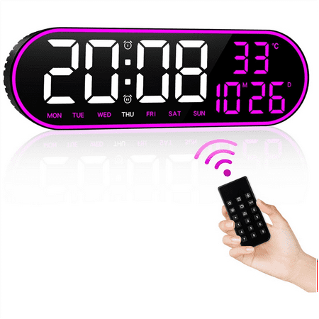 Qtmnekly Digital Wall Clock Large Display, 15Inch Clock with Time Date Temp Week, , 1Auto-Dimming, LED Digital Clock