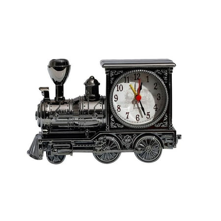 Railway engine clock Railway Engine Alarm Clock Creative Desktop Ornaments for Bedroom Livingroom (Black)