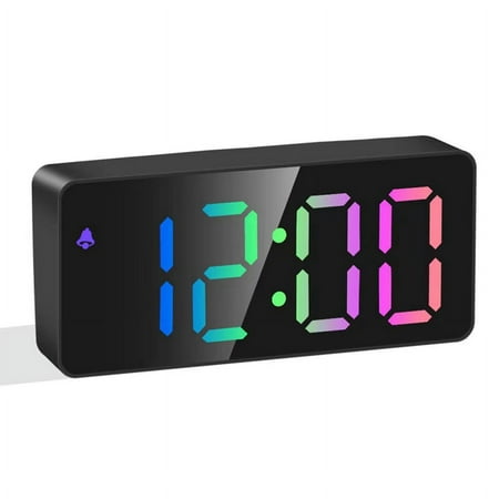 Rainbow Colored LED Digital Alarm Clock,Snooze, Adjustable Volume, Easy Operation, Outlet Powered for Bedroom,Desk,Black