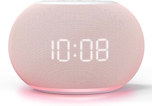 Reacher Auto Dimmable Sound Machine Alarm Clock with Night Lights, 20 Soothing Sounds, Sleep Timer, Precise Volume Control, Cute White Noise Soother for Girls, Kids, Bedrooms, Office