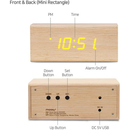 Real Wooden Digital Alarm Clock (Mini Rectangle), Led Display Desk Clock, Alarm & S[3185]