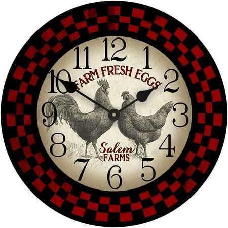 Red & Black Rooster Wall Clock| Beautiful Color, Silent Mechanism, Made in USA