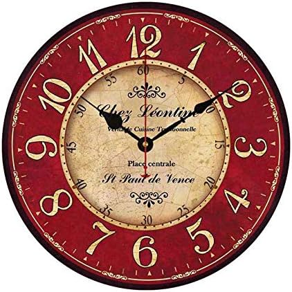 Red Paris Design Wood Clock Numerals Decorative 16 inch Quartz Movement Silent Wall Clocks