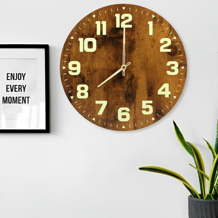 Relax love Luminous Wall Clock Wooden Glow in The Dark Clock 12 inch Silent Non-Ticking Lighted Wall Clock Battery Operated for Living Room Office Kitchen Bedroom