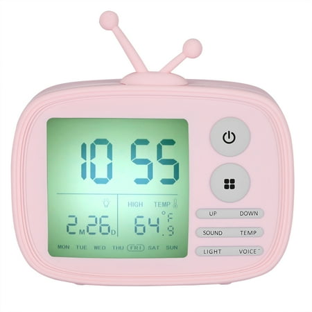 Retro Creative Smart Nightlight Alarm Clock Bedside Desk Table Electronic Clock(Pink)