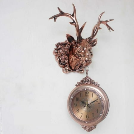 Retro European Double-Sided Deer Head Wall Clock