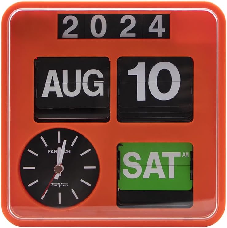 Retro Modern 7.08 Inches Calendar Day Date Flip Desk Wall Clock (Orange)(No Battery Included)