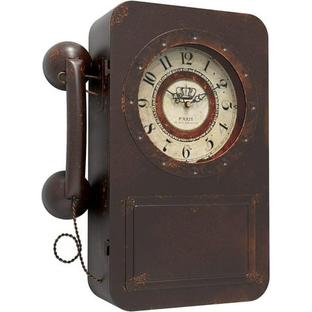 Retro Old Telephone Wall Clock with Hidden Safe, Battery Operated Quartz Metal Wall Clocks, Large Rectangular Vintage Decor Clocks, for Farmhouse, Living Room(16 H x 12 W x 4 D)