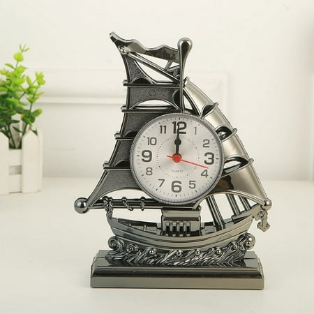 Retro Sailboat Alarm Clock Nautical Ship Boat Figurine Time Clock Table Desk Alarm Clock