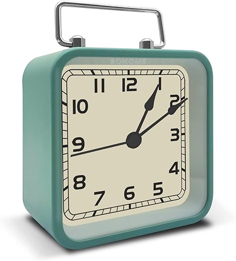 Retro Small Alarm Clock, Silent Quartz Movement with Night Light, Decorative Non Ticking Hanging for Kids Living Room, Office, Desk, Bedroom, Bedside, Hotel, Shelf, Nightstand (Light Blue)