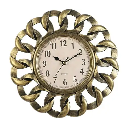 Retro Wall Clock, Stylish Vintage Battery Operated for Kitchen Ornaments, Gold