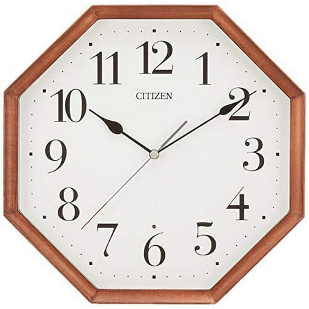 Rhythm Clock/Wall Clock Brown 28.3x28.3x5.2cm Radio Analog Continuous Second Hand Small Type Octagonal Wood Citizen 8MY531-006// Movement