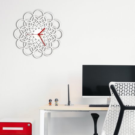 Rings White - 23.5 in Analog Wall Clock in Extra Large Size, Geomteric Wall Art, Unusual Mandala Clock