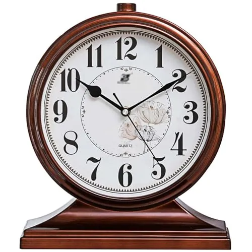 rnuie Desk Clock for Table Decor, Retro Mantel Clock Battery Operated for Fireplace Mantel, Living Room, Bedroom, Office, Desktop Decoration(Brown)