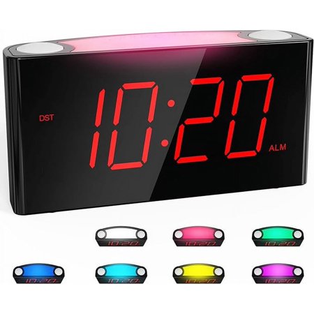 ROCAM Digital Alarm Clock - 7.5 Large Red Led Display, Loud Alarm, 7 Colored Night Light, Snooze, Dimmer, Dual USB Charger Ports, Battery Backup, 12/24 Hours for Bedrooms, Kids, Heavy Sleepers, Home