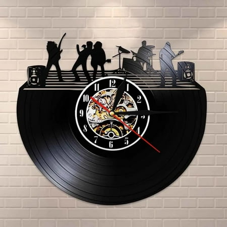 Rock Band on Stage Black White Vinyl Wall Clock,Vinyl Record Clock Wall Art Black Handmade Art Home Unique Gift idea