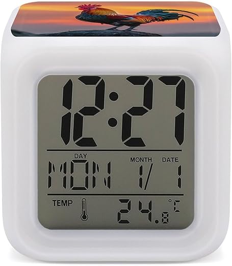 Rooster Sunrise 7 Color LED Change Digital Alarm Clock Wake Up Alarm Clock Cube Sleep Trainer