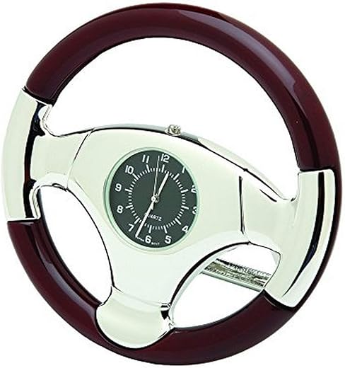 Rosewood with Black Dial Steering Wheel Desk Clock, 3.25-Inch