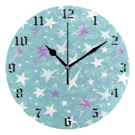 Round Wall Clock Battery Operated Silent Non-Ticking Decorative Creative Dual-Use Black Pointer Clock Suit for Home Decor Living Room Kitchen Star Shaped Lightning