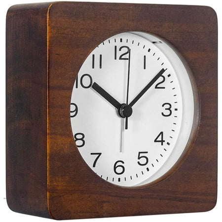 Round Wooden Alarm Clock with Arabic Numerals, Non-Ticking Silent, Backlight, Battery Operated, Nature