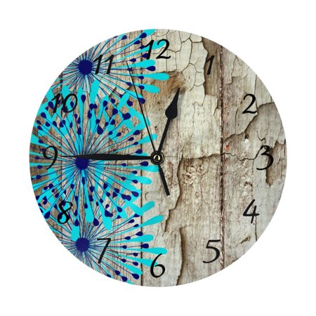 Rustic Country Old Barn Wood Teal Blue Flowers Wall Clock - 10 Inch Silent Non-Ticking Wall Clocks -Country Retro Rustic Style Decorative For Living Room Kitchen Home Bathroom Bedroom