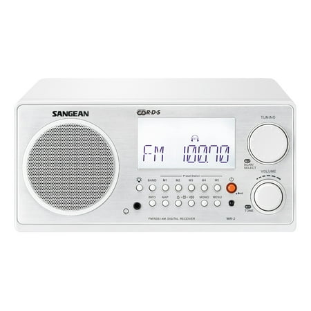 Sangean All in One AM/FM Alarm Clock Radio with Large Easy to Read Backlit LCD Display (White)