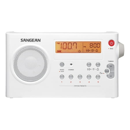 Sangean All in One Compact Portable Digital AM/FM Radio with Built-in Speaker, Earphone Jack, Alarm Clock Plus 6ft Aux Cable to Connect Any Ipod, Iphone or Mp3 Digital Audio Player