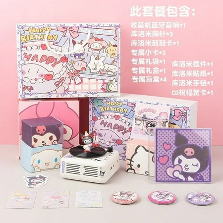 Sanrio Mini Vintage Wireless Bluetooth Sound Alarm Clock Kuromi Melody Hellokitty Dual Speaker Cartoon Anime Diy Decoration Gift