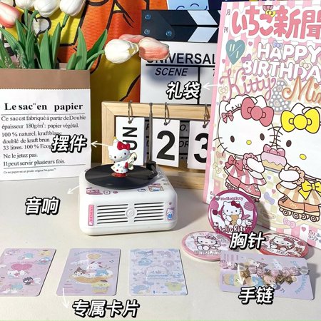 Sanrio Mini Vintage Wireless Bluetooth Sound Alarm Clock Kuromi Melody Hellokitty Dual Speaker Cartoon Anime Diy Decoration Gift