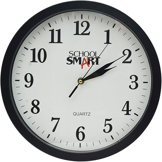 School Smart Wall Clock, 13 Inches, White Dial and Black Frame