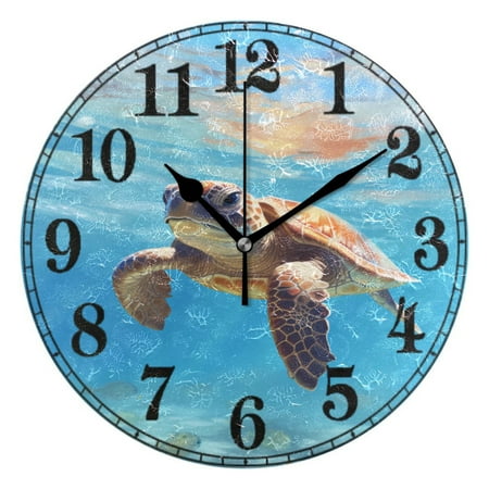 Sea Turtle Swim in Sea 10 Silent Wall Clock Non-Ticking Battery Clocks