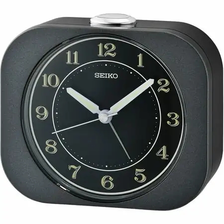 Seiko 4 inch Kyoda Beep Alarm Metallic Black Analog Quartz Desk Clock QHE195JLH