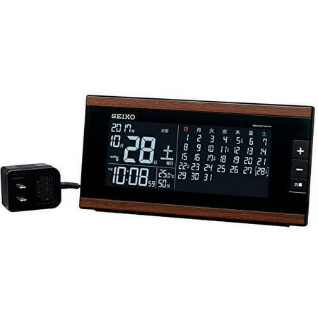 Seiko Clock Alarm Clock Radio Wave AC Digital Monthly Calendar Function Rokuyo Display Brown Wood Grain Pattern DL212B SEIKO// Battery