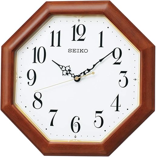 Seiko Clock KX247B Wall Clock, Radio, Analog, Wooden Frame, Octagon, Brown Wood, Product Size: 13.0 x 13.0 x 1.9 inches (33.0 x 33.0 x 4.8 cm)