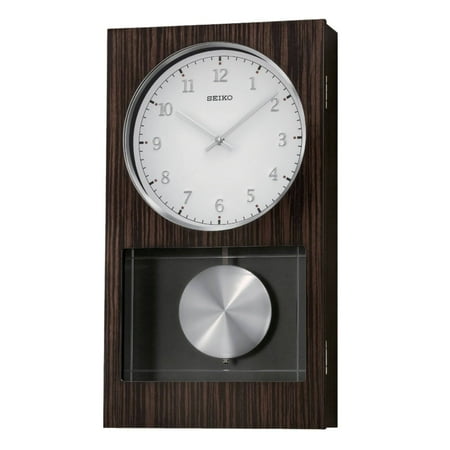 Seiko Modern Dark Brown Modern Wooden Wall Clock w/ Pendulum and Dual Chimes Rectangle Quartz Analog QXH046BLH