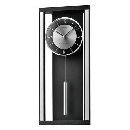 Seiko Modern Noir Wall Clock Pendulum Dual Chimes Black with Silver Accents, QXH068KLH