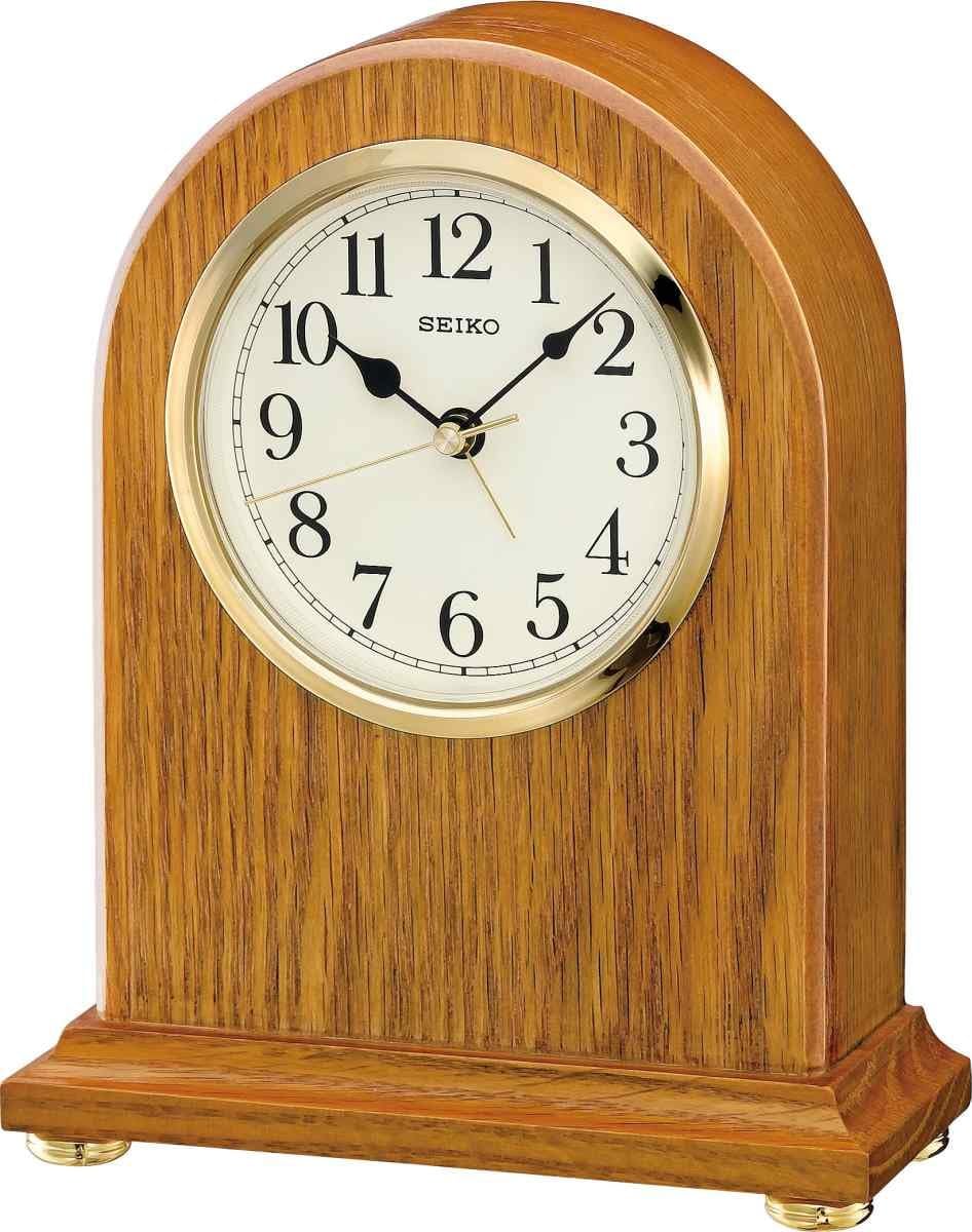 Seiko QXE031B Wooden Mantel Alarm Clock, White, Modern