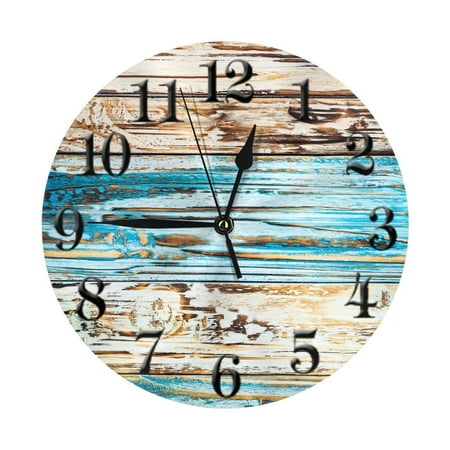 Shabby Chic Beach Weathered Boards Ocean Wall Clock - 10 Inch Silent Non-Ticking Wall Clocks -Country Retro Rustic Style Decorative For Living Room Kitchen Home Bathroom Bedroom