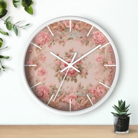 Shabby Chink Wall Clock, Pink Roses, Coquette decor, Floral wall clock