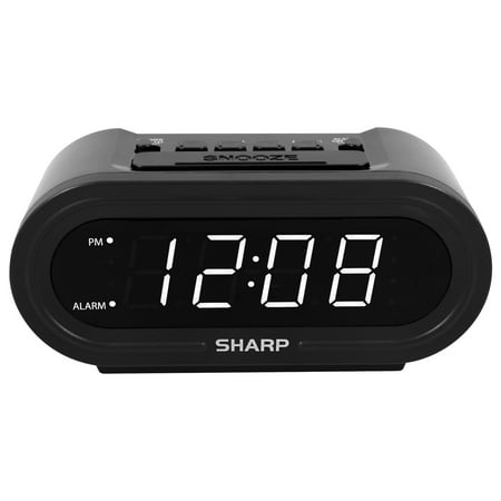 SHARP Digital Alarm Clock with AccuSet - Automatic Set, Black with White LED Display