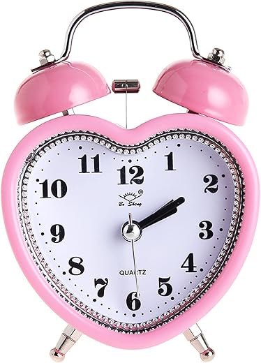 SHISEDECO 3 Inches Cute Twin Bell Loud Alarm Clock Silent Analog Quartz Nightlight Clock Battery Operated for Kids, Seniors, Heavy Sleepers, Decorations for Bedroom, Living Room (Pink)