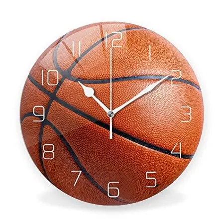 Silent Non-Ticking Sport Theme Wall Clocks, Basketball Pattern Wall Clock, Battery Operated Round Wall Clock for Home Decor Boy Room Living Room School Birthday Gift 12inch