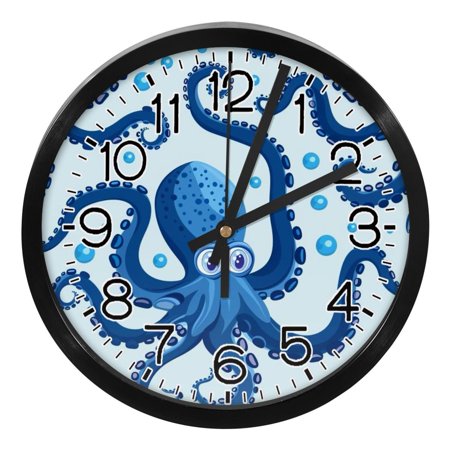 Silent Round Digital Wall Clock Modern Silent Non-Ticking Clock for Bedroom, Living Room, Office, and More Cool Blue Octopus Stylish and High-Quality Timepiece