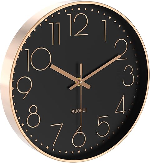 Silent Wall Clock 12 Inch Non-Ticking Wall Clocks Battery Operated for Living Room Decor Modern Wall Clock for Home/Bedroom/Office/Classroom/School/(Rose Gold)