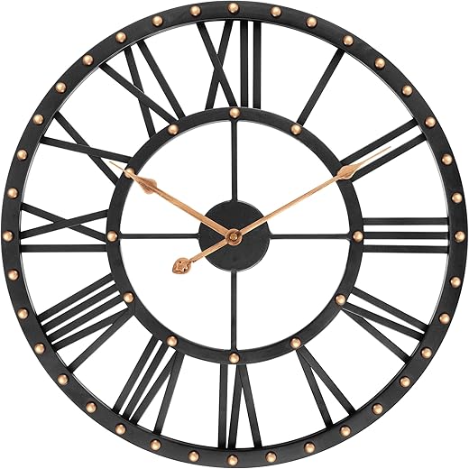 Silent Wall Clock, Modern Industrial Metal Decor Wall Clock Battery Operated, Indoor Outdoor Wall Clock for Living Room, Kitchen, Patio, Bedroom, Dining Room (14 Inch, Black)