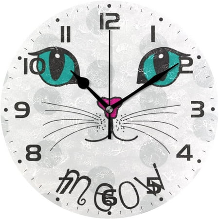 SKYSONIC Cute Cat Face on Polka Dots Wall Clock 10 Inch Silent Non Ticking Round Clock Oil Painting Clock Easy to Read Clock for Living Room Bedroom Bathroom Home Decor